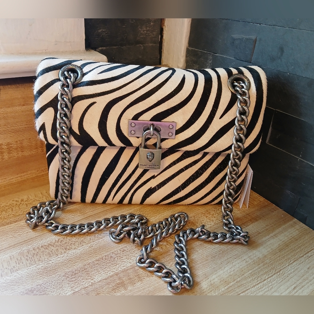 Kurt Geiger Black and White Zebra Print Crossbody Bag